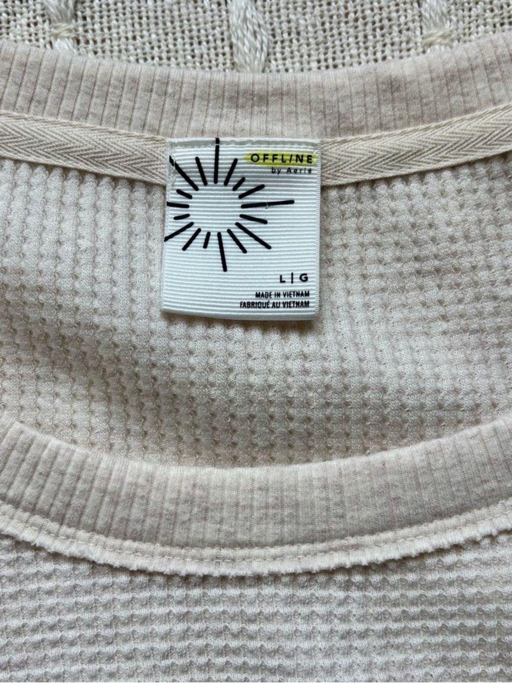 Offline by Aerie Waffle Knit Cream Oatmeal Long Sleeve Top Oversized Cozy Size L - Picture 2 of 14